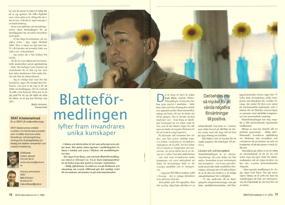 SRAT-Information nr 4 2006 — uppslag om Blatteförmedlingen med Ivan Daza