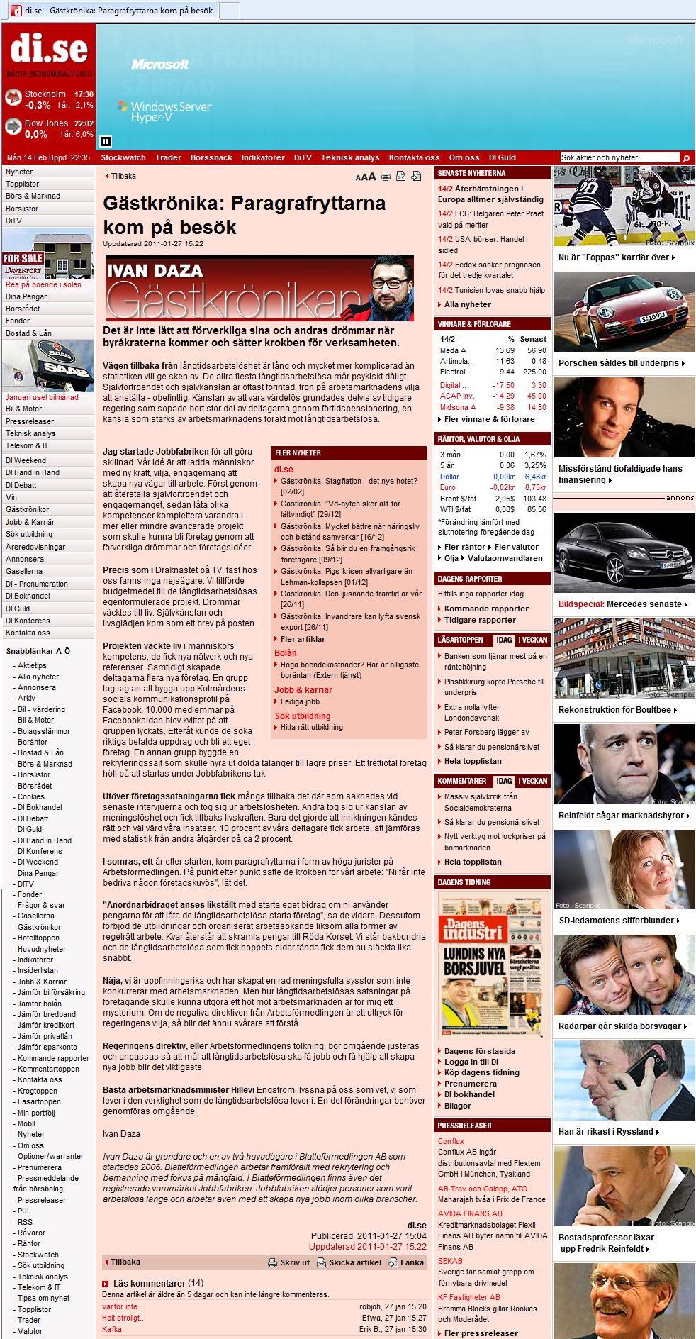 di.se gästkrönika 27 januari 2011 — Paragrafryttarna kom på besök av Ivan Daza